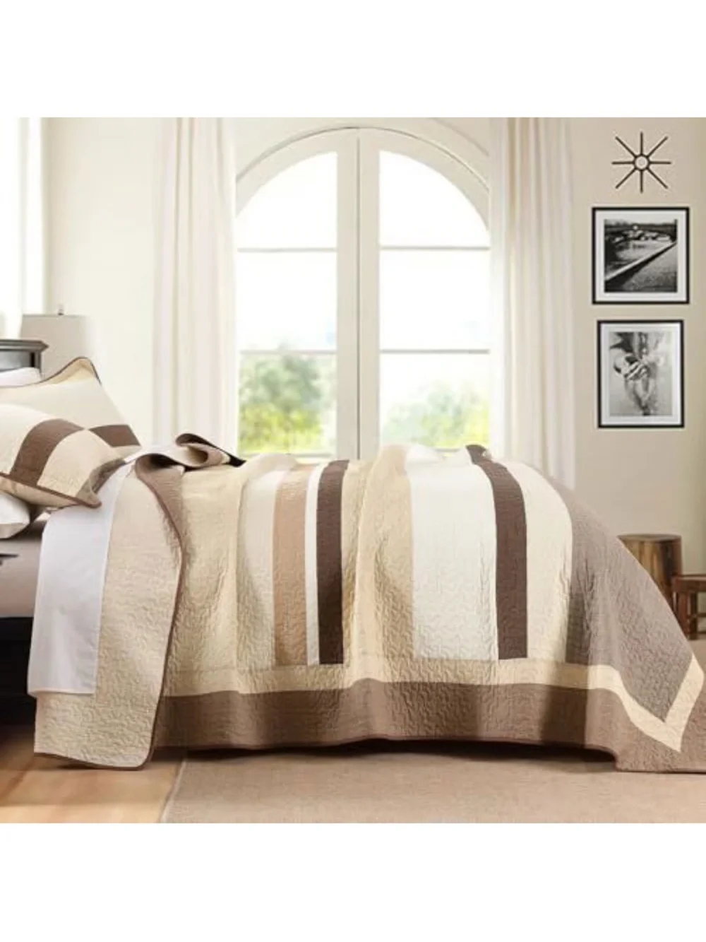 Neutral Taupe and Cream Quilted Bedspread Set - Classic Home Bedding